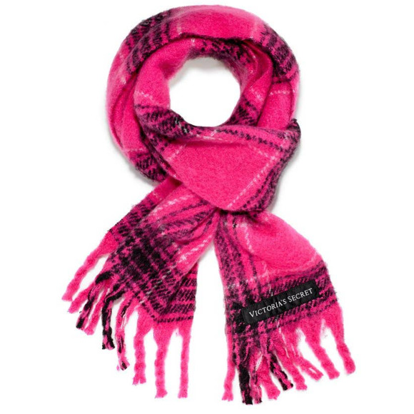 Victoria's Secret Accessories - VICTORIA'S SECRET Oversized Pink Black Plaid Scarf NEW Soft Plush Trend
